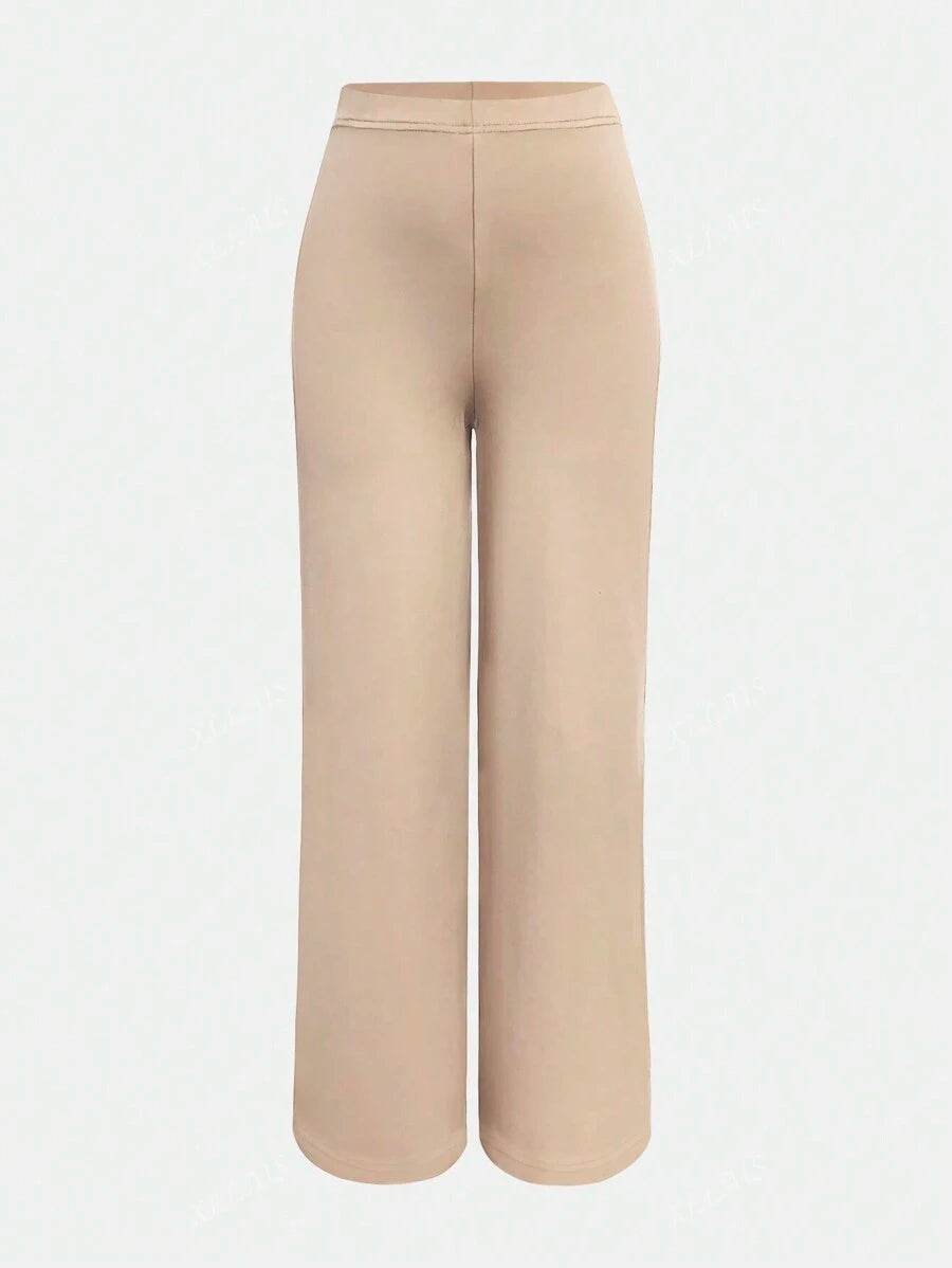 Damenhose Mode Elastisch Hohe Taille Lange Gerade Bein Hose