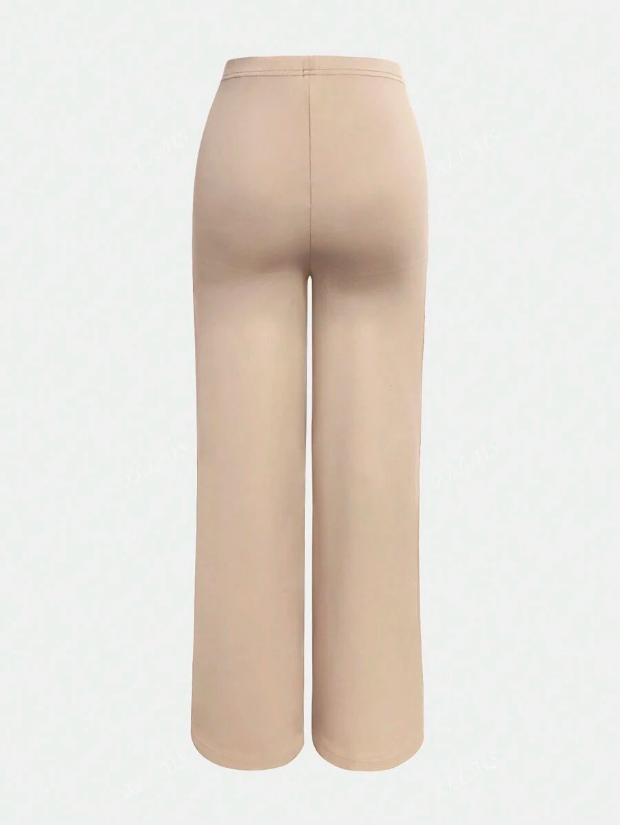 Damenhose Mode Elastisch Hohe Taille Lange Gerade Bein Hose