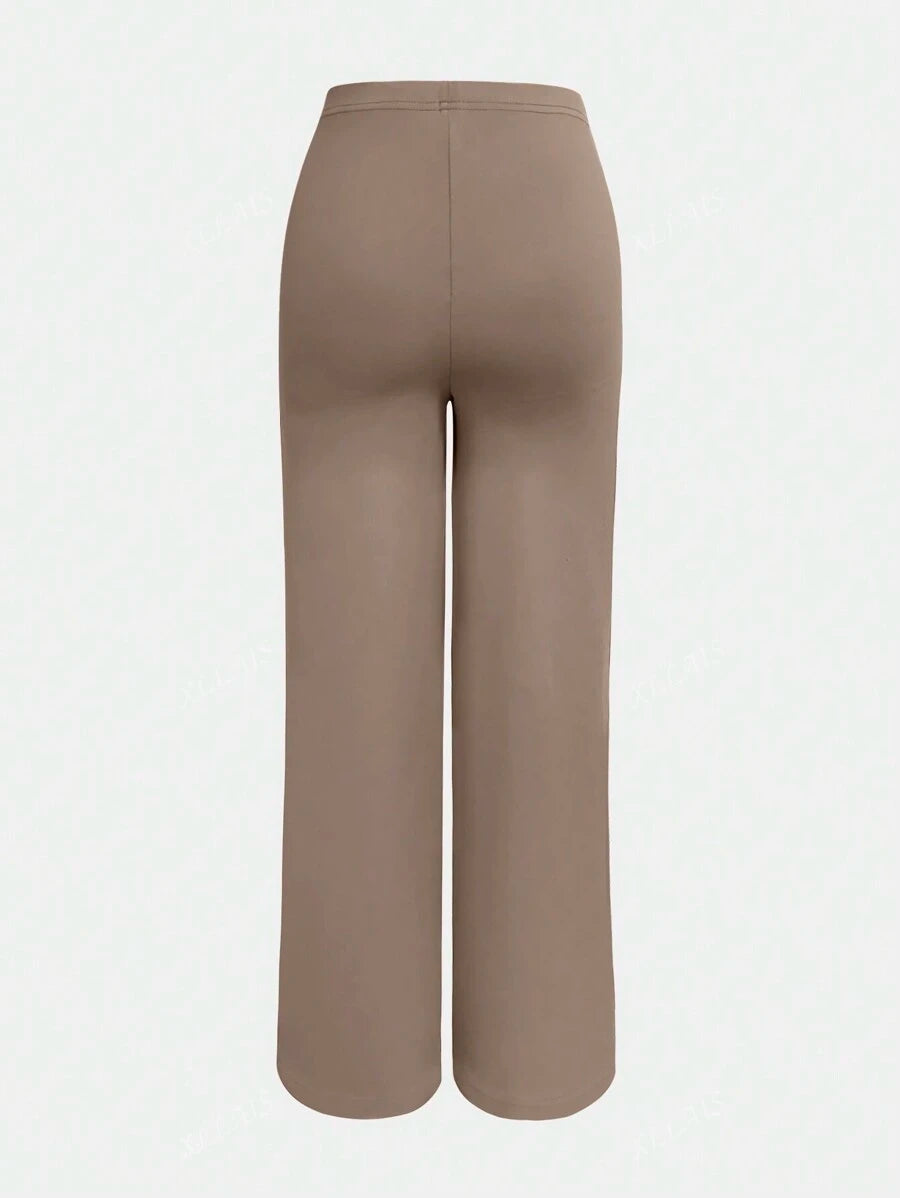 Damenhose Mode Elastisch Hohe Taille Lange Gerade Bein Hose