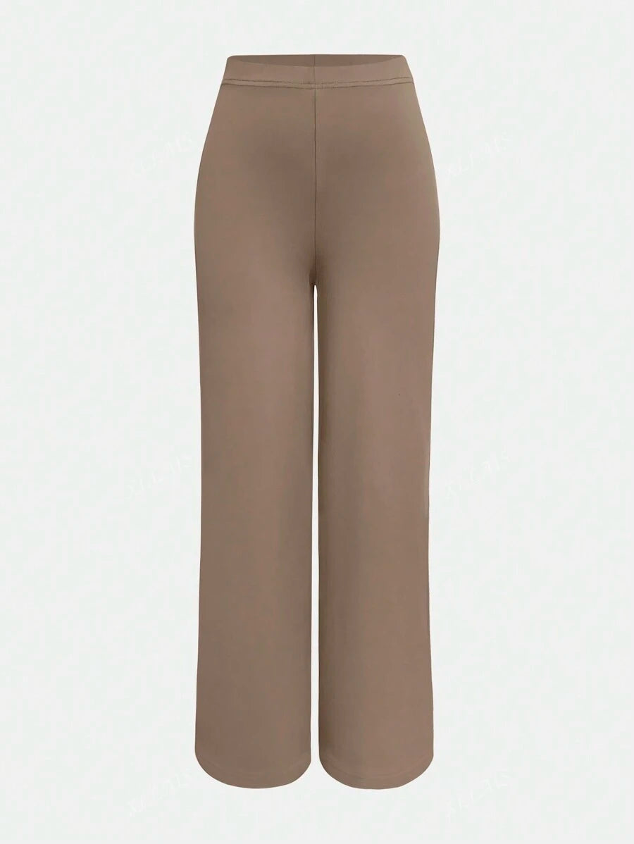 Damenhose Mode Elastisch Hohe Taille Lange Gerade Bein Hose