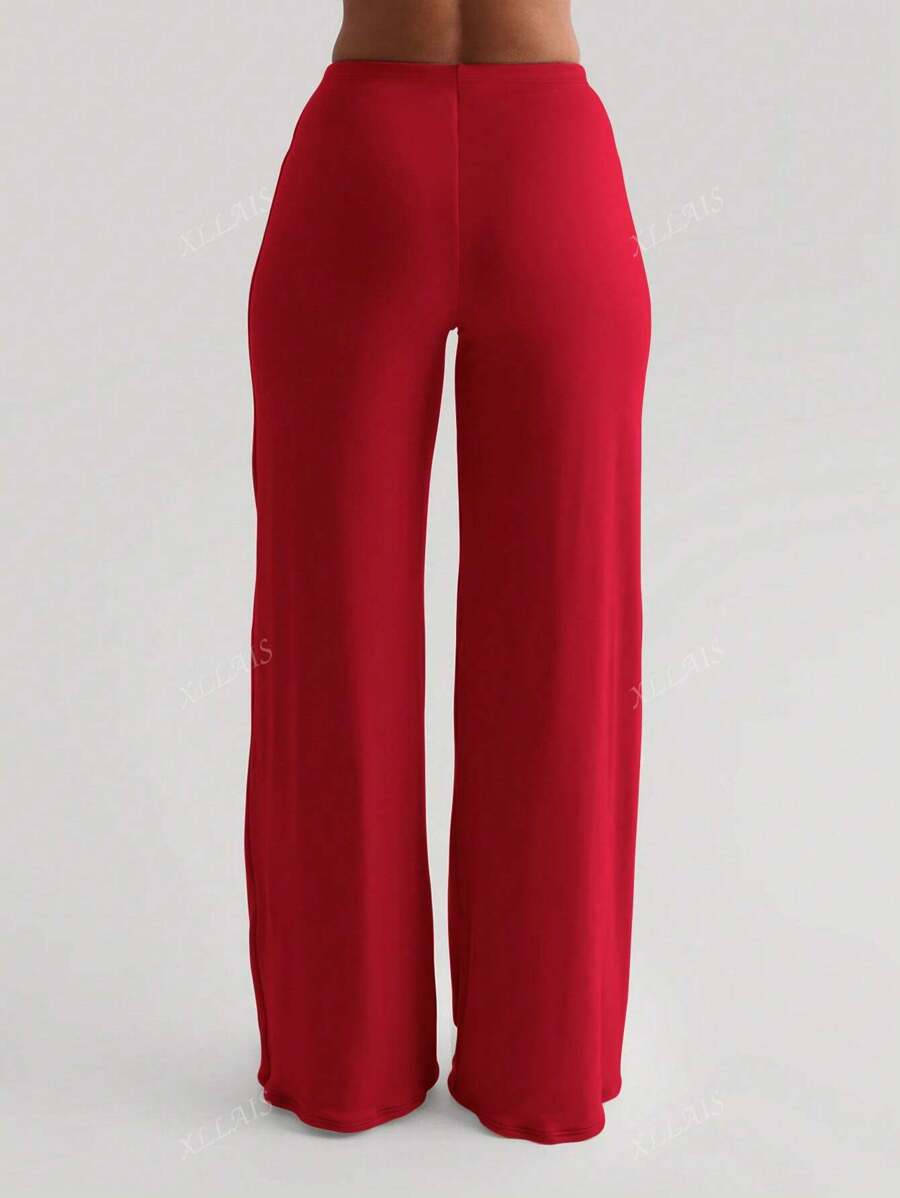 Damenhose Mode Elastisch Hohe Taille Lange Gerade Bein Hose