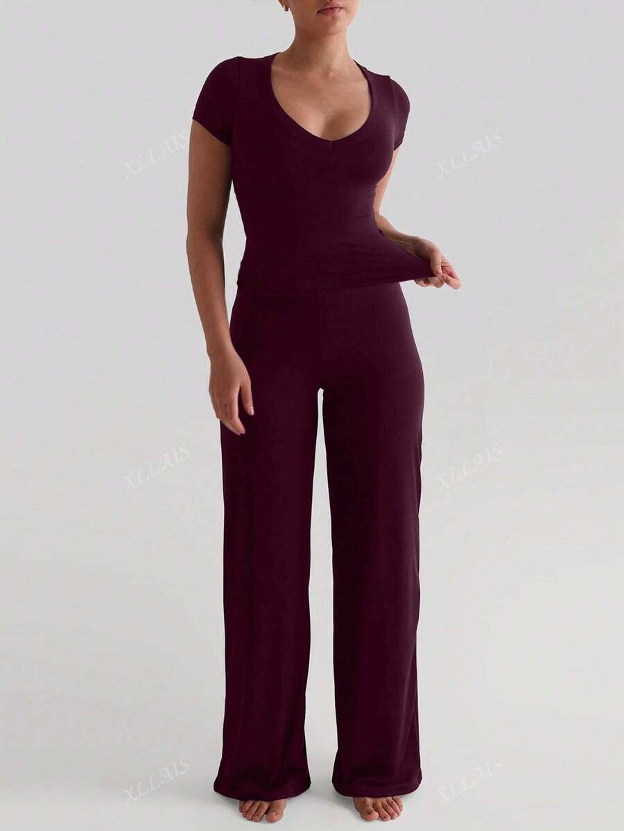 Damenhose Mode Elastisch Hohe Taille Lange Gerade Bein Hose