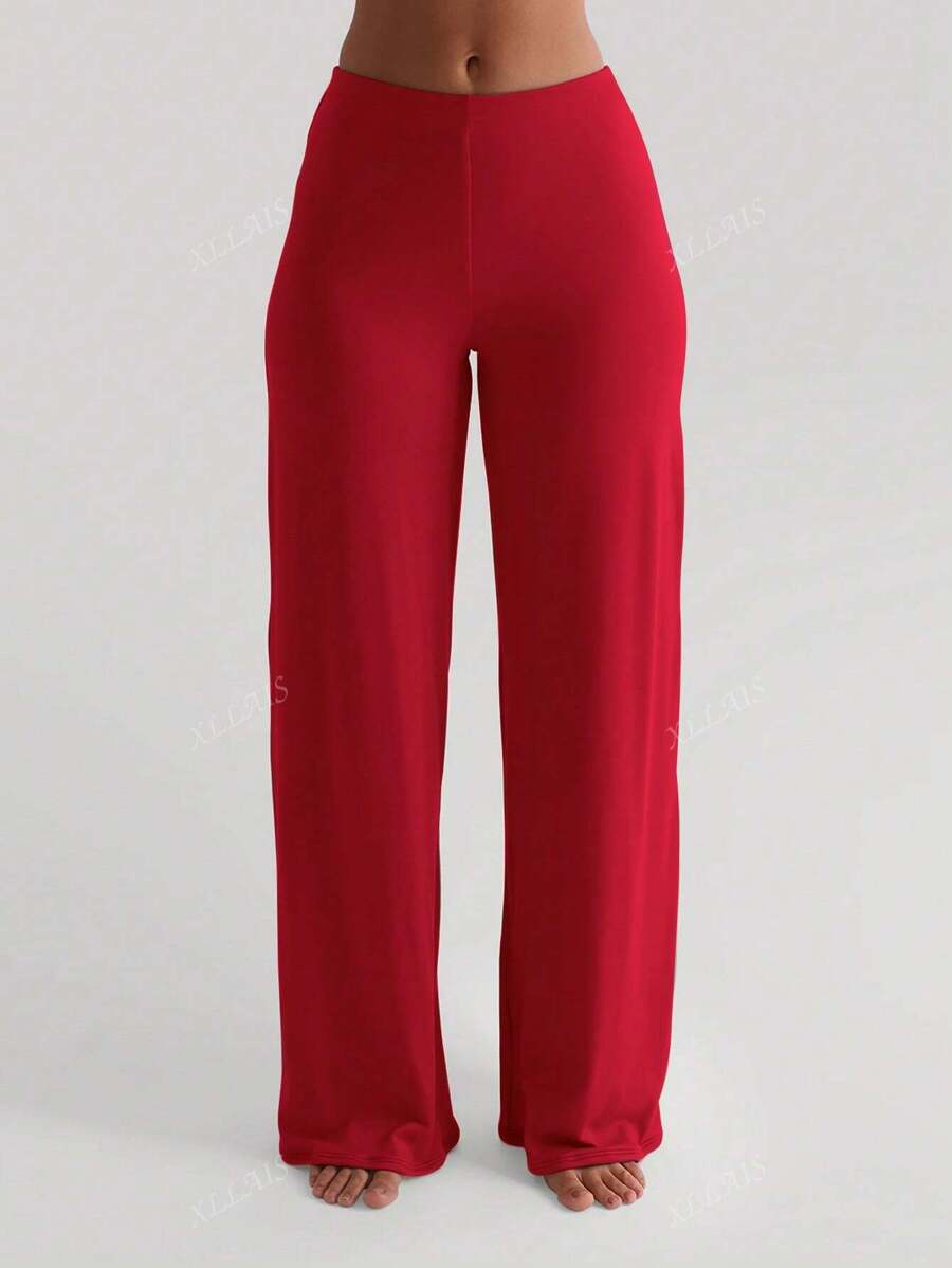 Damenhose Mode Elastisch Hohe Taille Lange Gerade Bein Hose