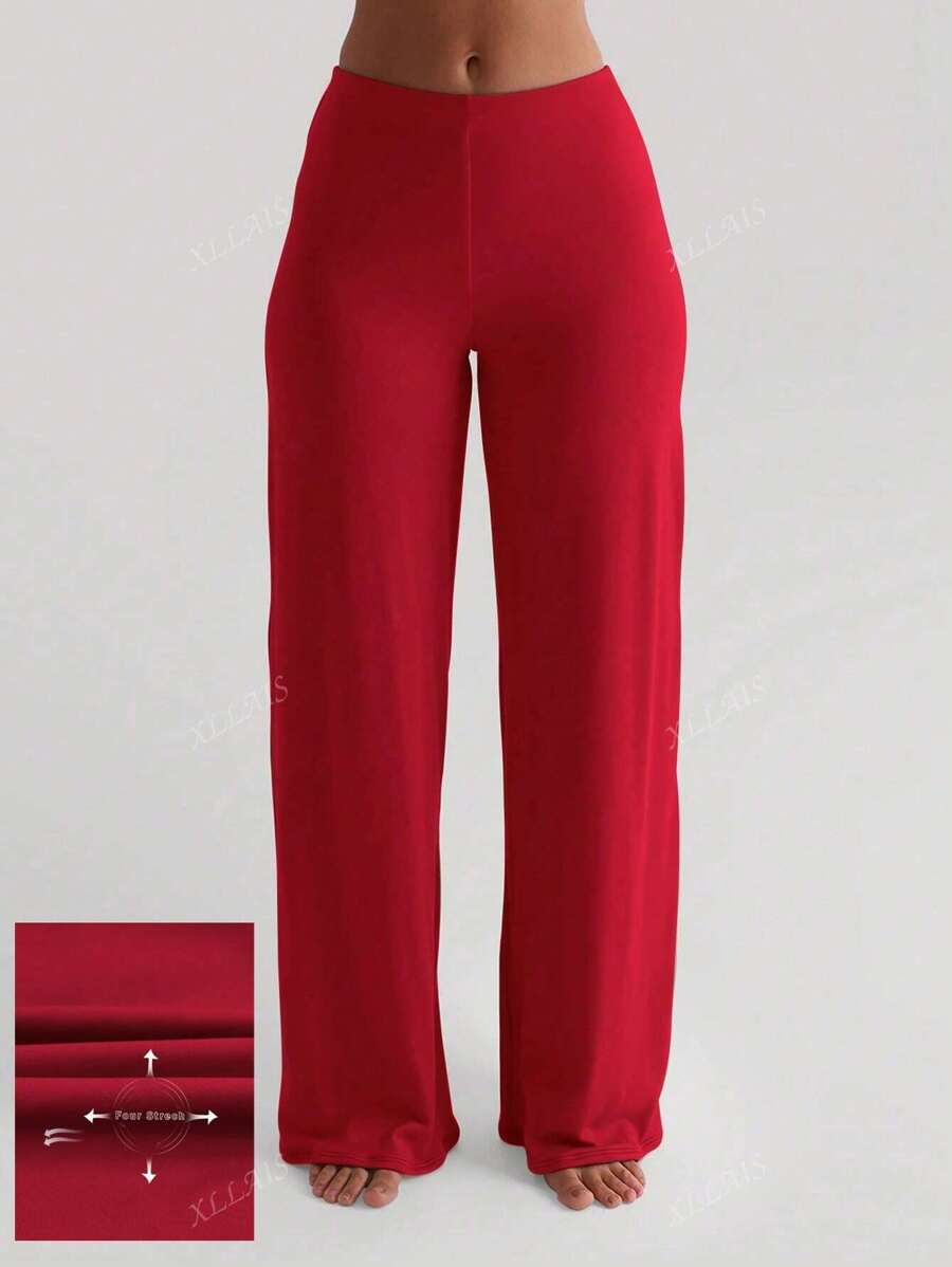 Damenhose Mode Elastisch Hohe Taille Lange Gerade Bein Hose