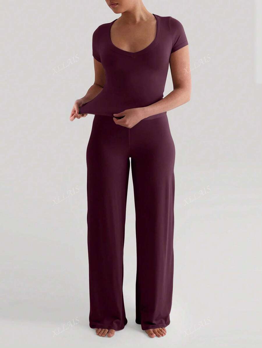 Damenhose Mode Elastisch Hohe Taille Lange Gerade Bein Hose