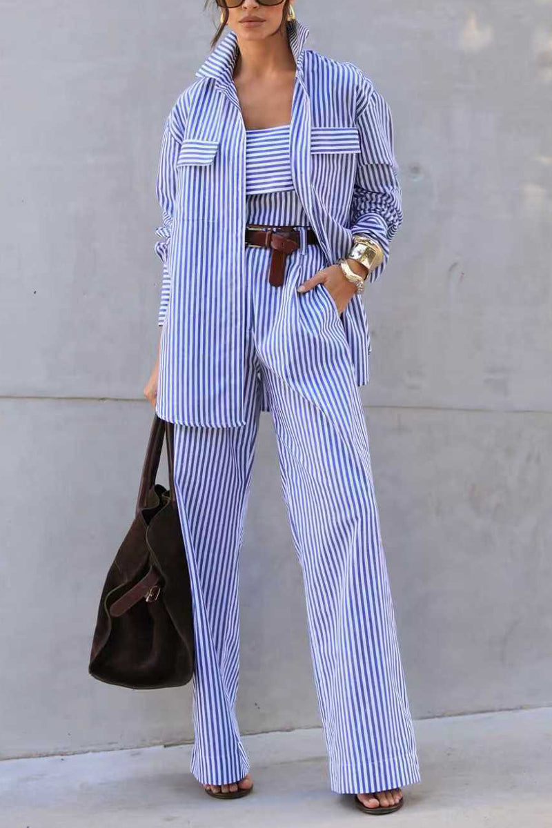 Lässiges dreiteiliges Set mit vertikalem Revers für Damen