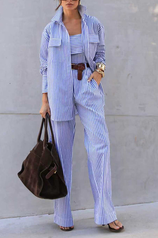 Lässiges dreiteiliges Set mit vertikalem Revers für Damen