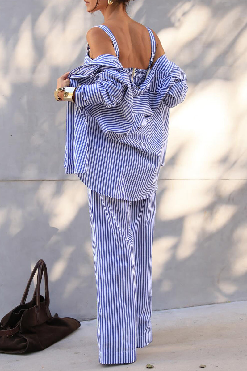 Lässiges dreiteiliges Set mit vertikalem Revers für Damen