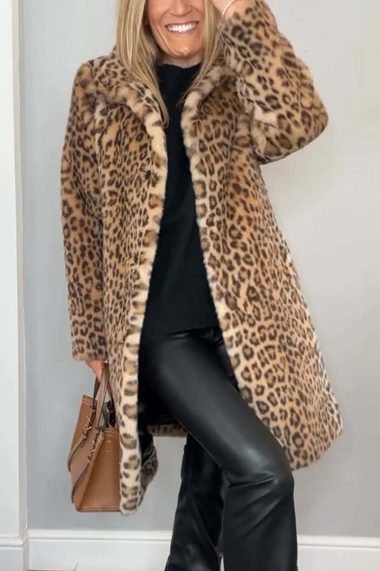 Karen | Damen Leopard Kunstpelz Mantel