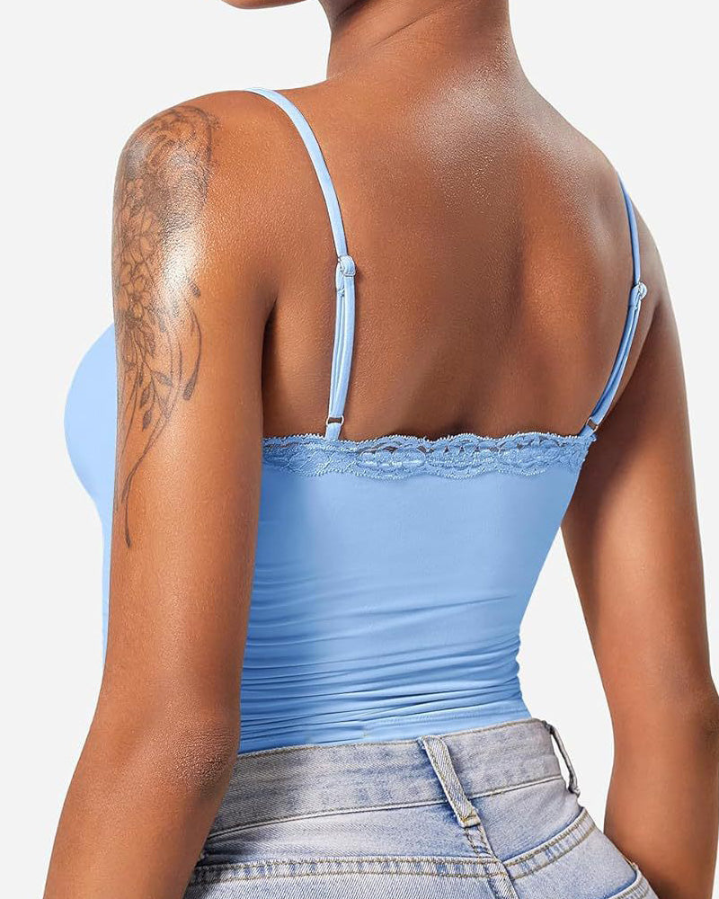 Sexy Spitze Quadratischem Ausschnitt Ärmellos Basic Shapewear Tank Tops