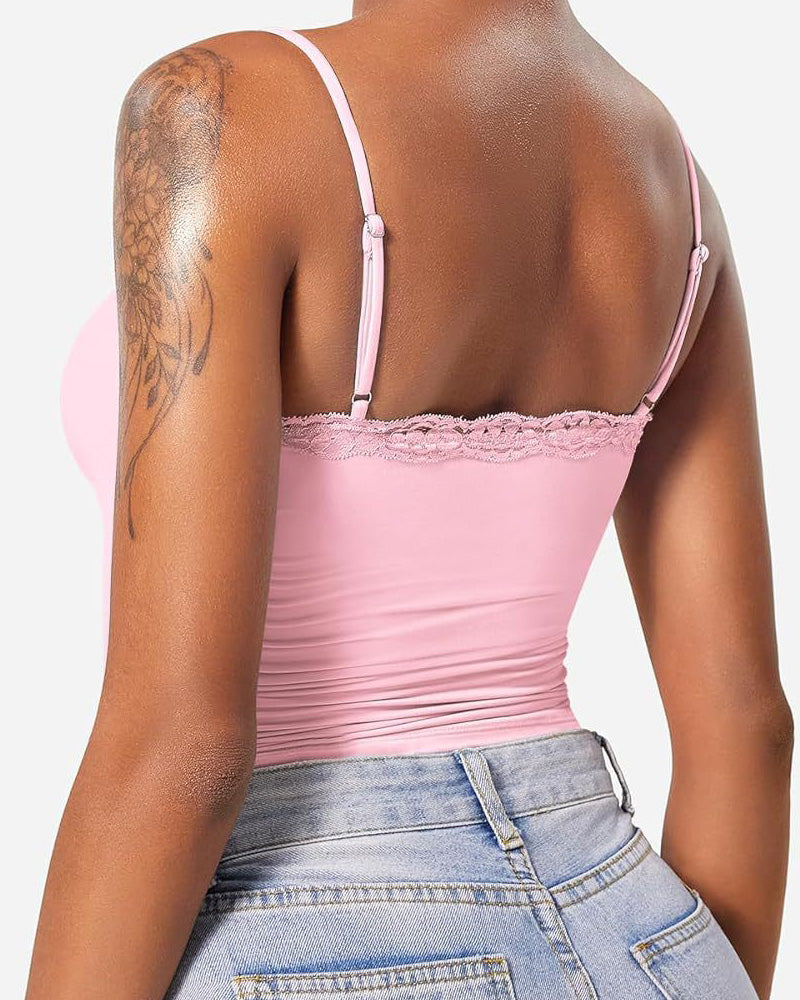 Sexy Spitze Quadratischem Ausschnitt Ärmellos Basic Shapewear Tank Tops