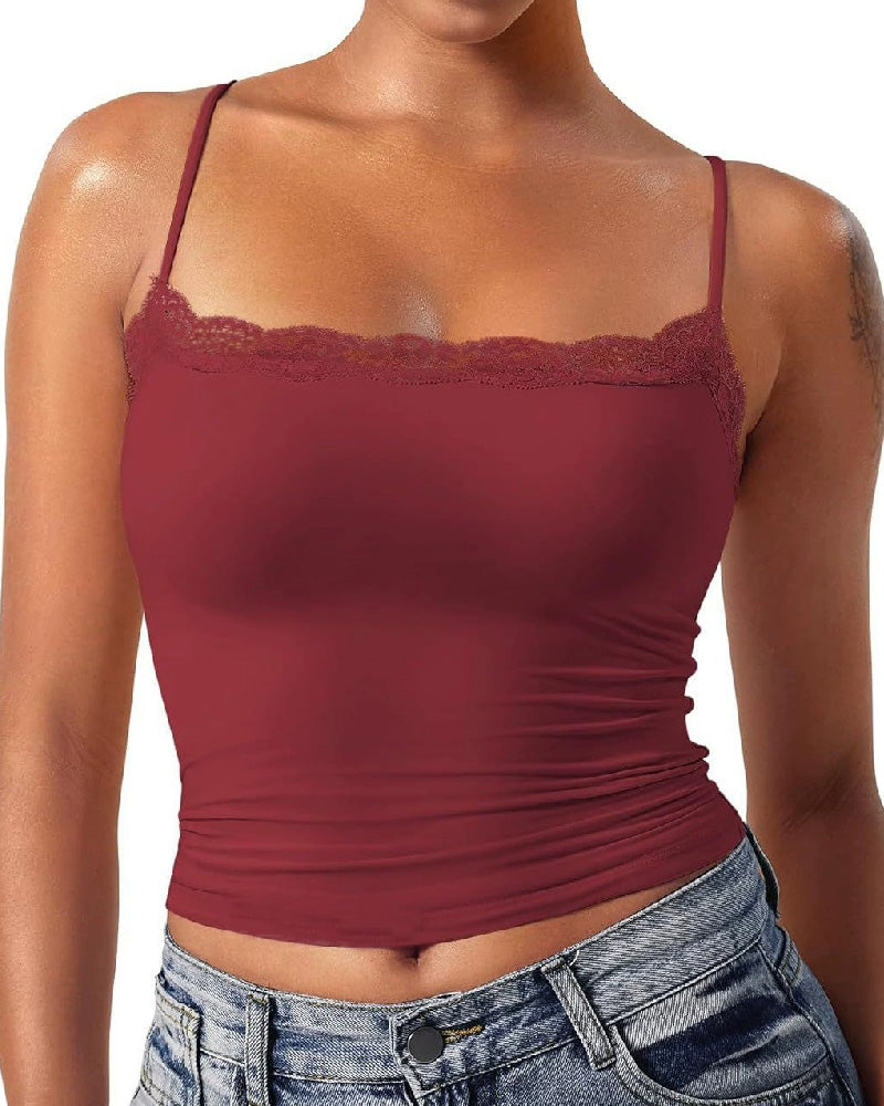 Sexy Spitze Quadratischem Ausschnitt Ärmellos Basic Shapewear Tank Tops