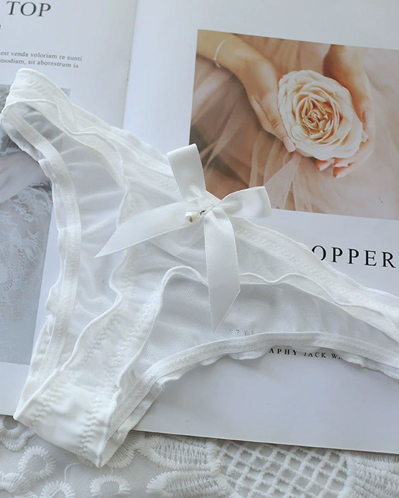 Damen Sexy Mesh Perlen Tanga Niedrige Taille Schleifen Unterwäsche