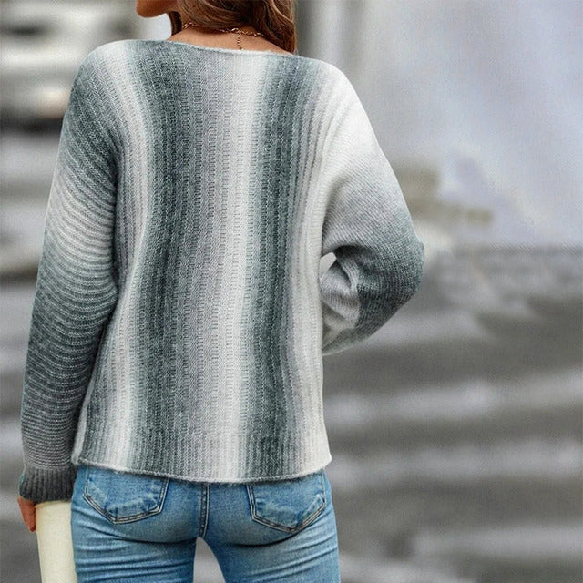 Lässiges, dehnbares Strickpullover mit Farbverlauf
