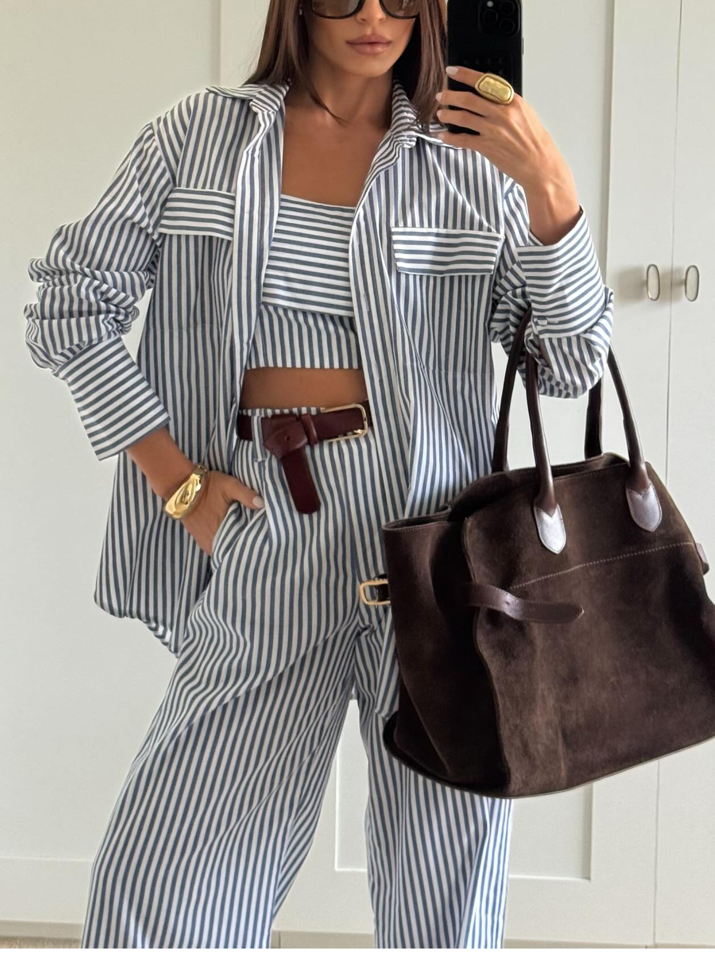 Lässiges dreiteiliges Set mit vertikalem Revers für Damen