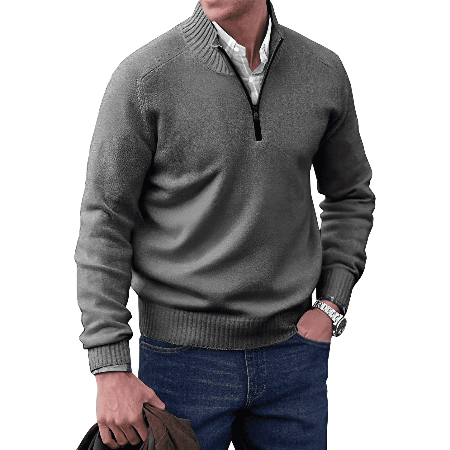 Kasper | Eleganter Cashmere-Pullover mit Reißverschluss