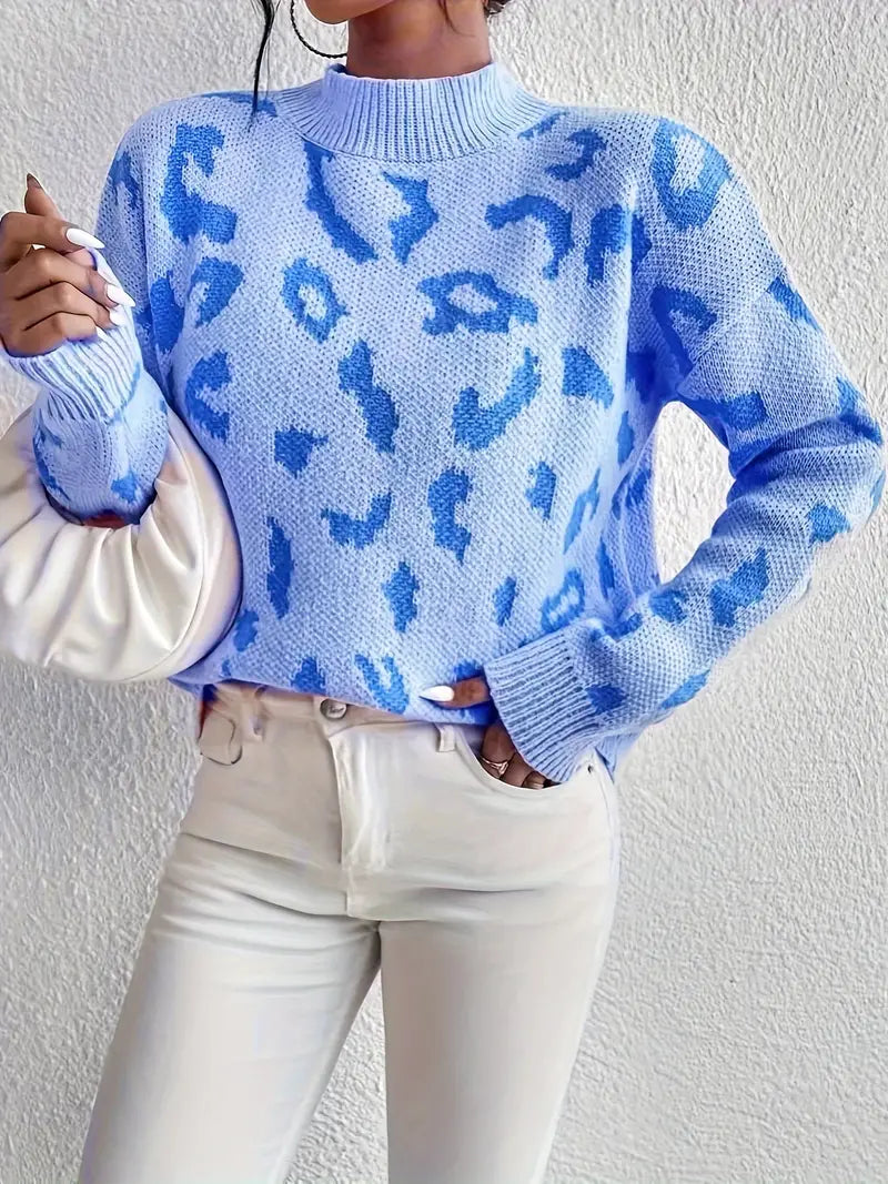 Damenpullover mit Leopardenmuster und Rundhalsausschnitt aus leichtem Strick | Ideal für Frühling und Sommer