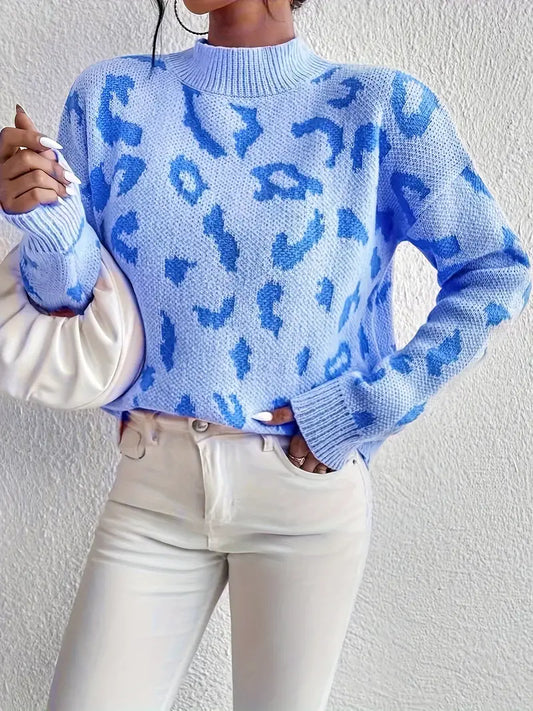 Damenpullover mit Leopardenmuster und Rundhalsausschnitt aus leichtem Strick | Ideal für Frühling und Sommer