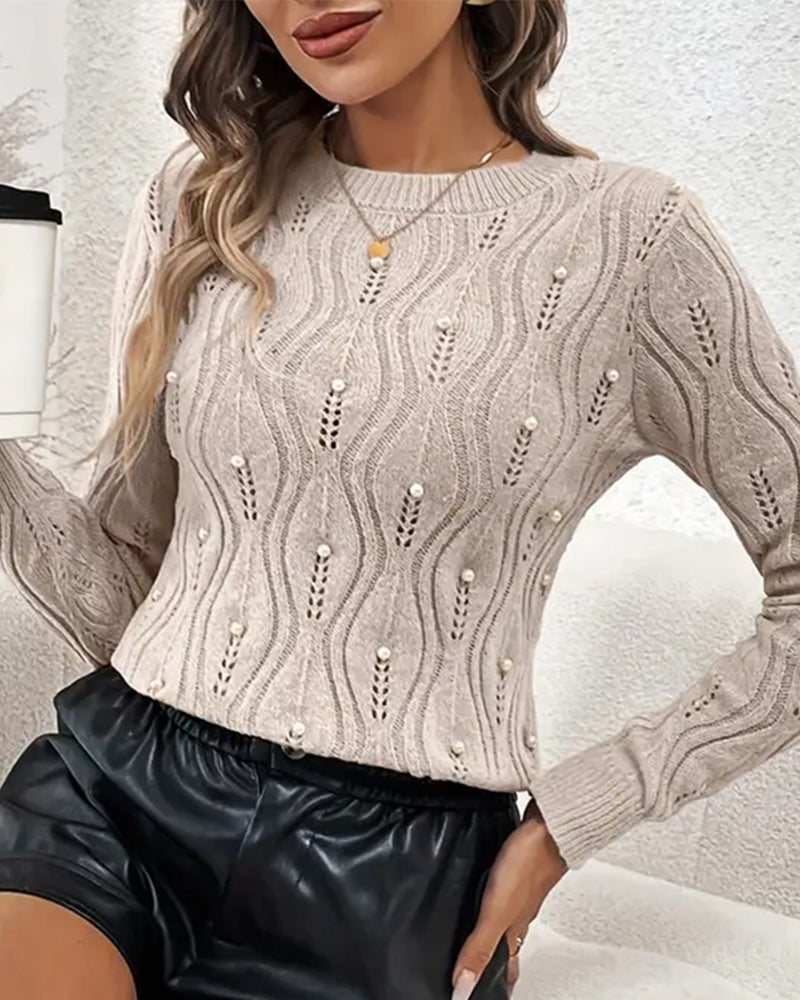 Pullover Rundhalsausschnitt Perlen Modisch