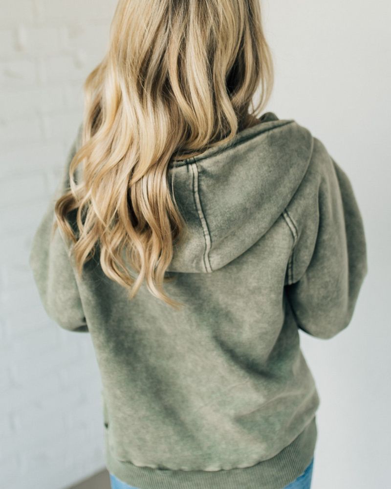 Nalas - Henley-Hoodie mit Acid-Wash und Reißverschluss aus Fleece