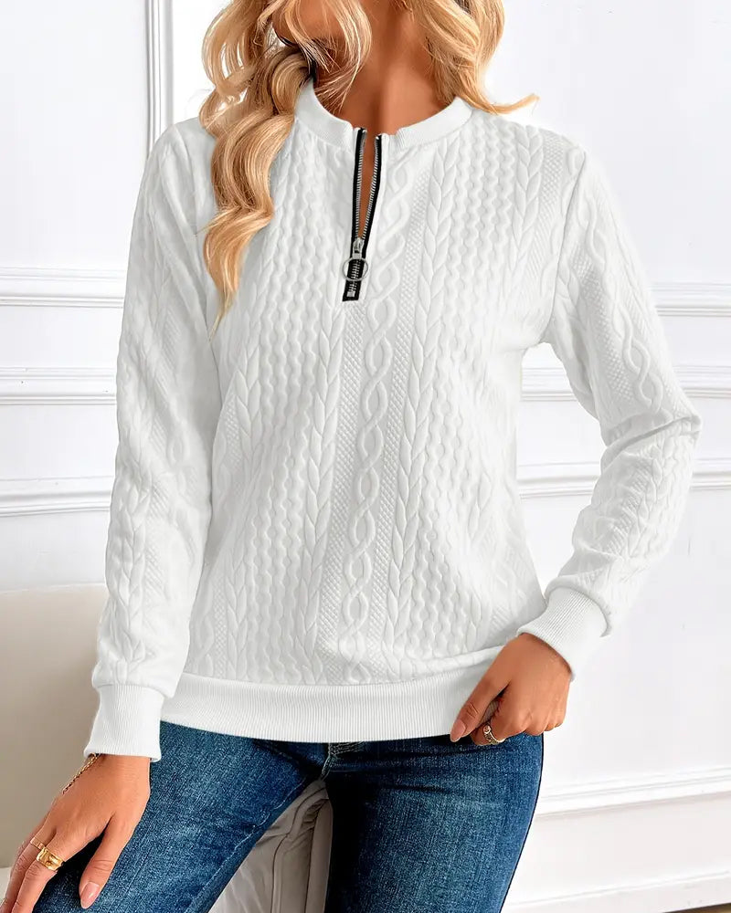 Sweatshirt Reißverschluss Zopfmuster Langarm