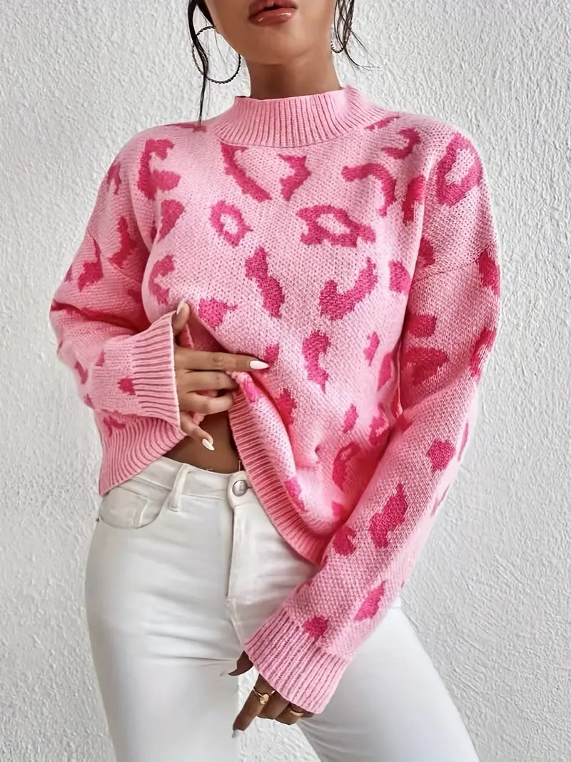 Damenpullover mit Leopardenmuster und Rundhalsausschnitt aus leichtem Strick | Ideal für Frühling und Sommer