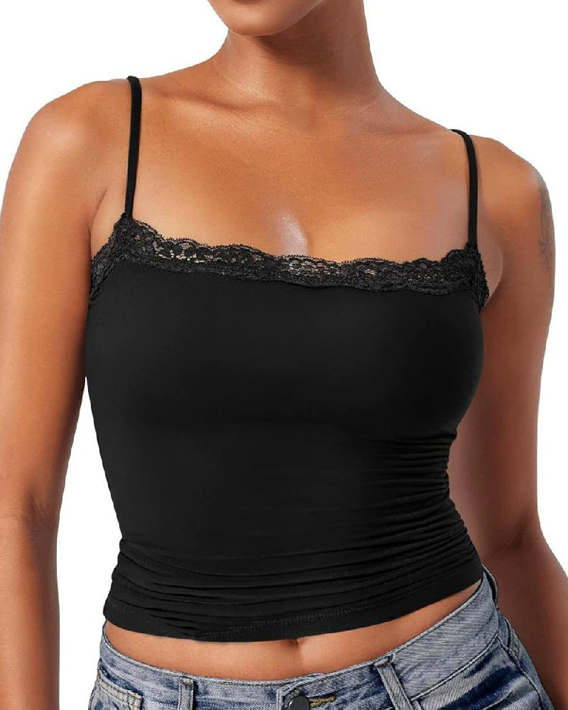 Sexy Spitze Quadratischem Ausschnitt Ärmellos Basic Shapewear Tank Tops