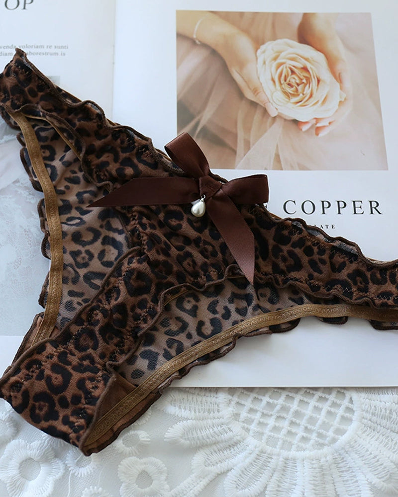 Damen Sexy Mesh Perlen Tanga Niedrige Taille Schleifen Unterwäsche