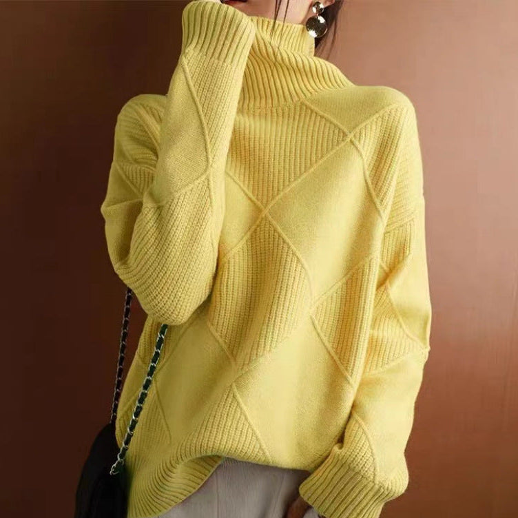 Pullover mit langen Ärmeln und Rollkragen für Herren mit 3D Rautenmuster