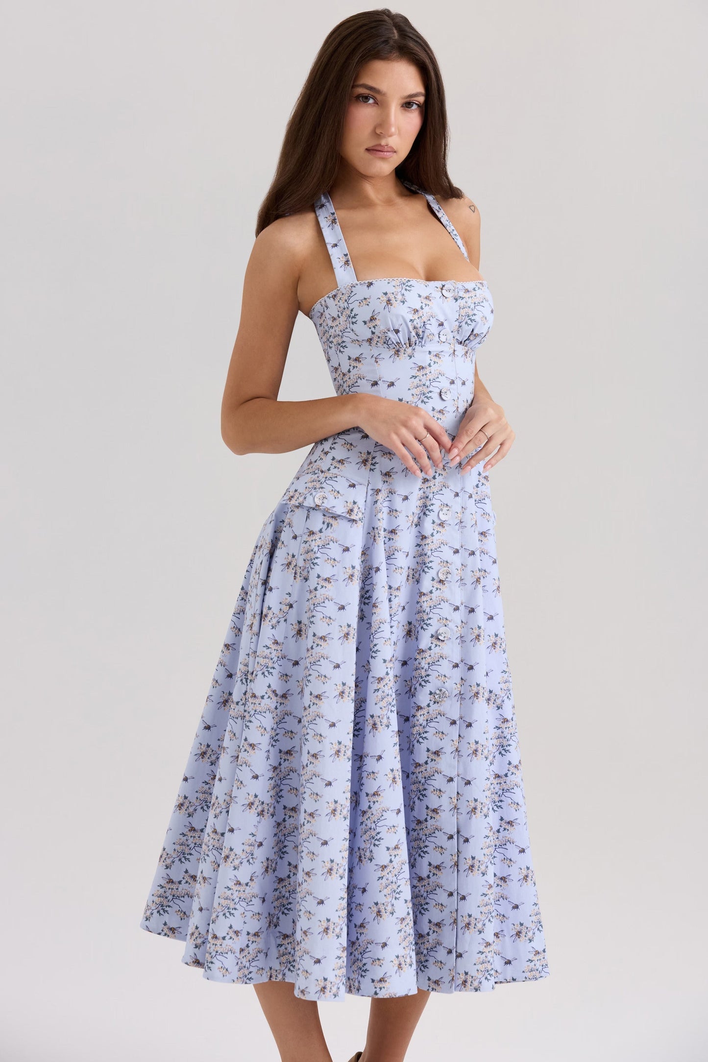 Belle - Midi -Kleid mit Daisy-Print und Halsband
