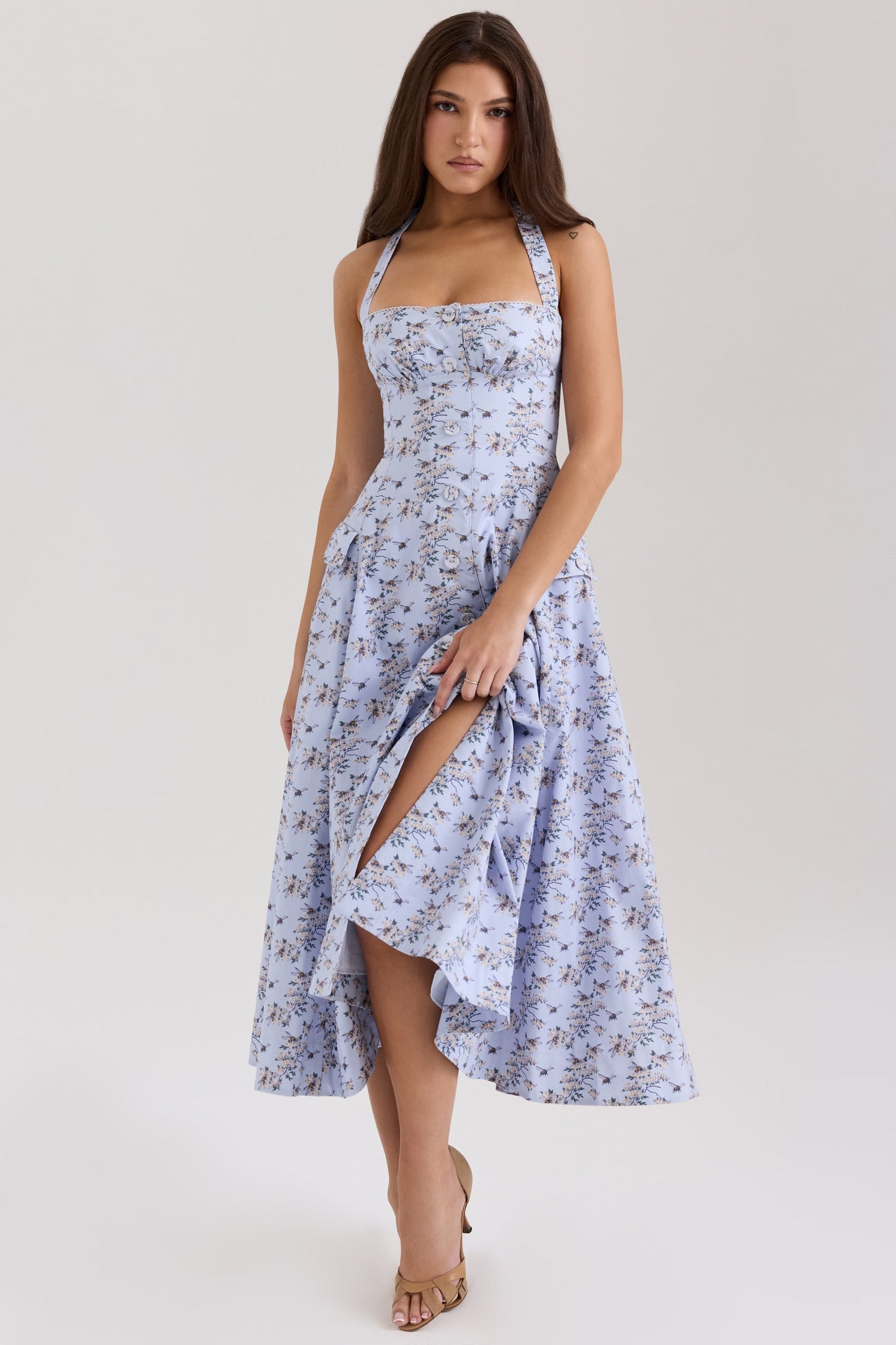 Belle - Midi -Kleid mit Daisy-Print und Halsband