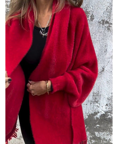 Greta - Lässige Langarm-Jacke mit Fransen und gestricktem Schal