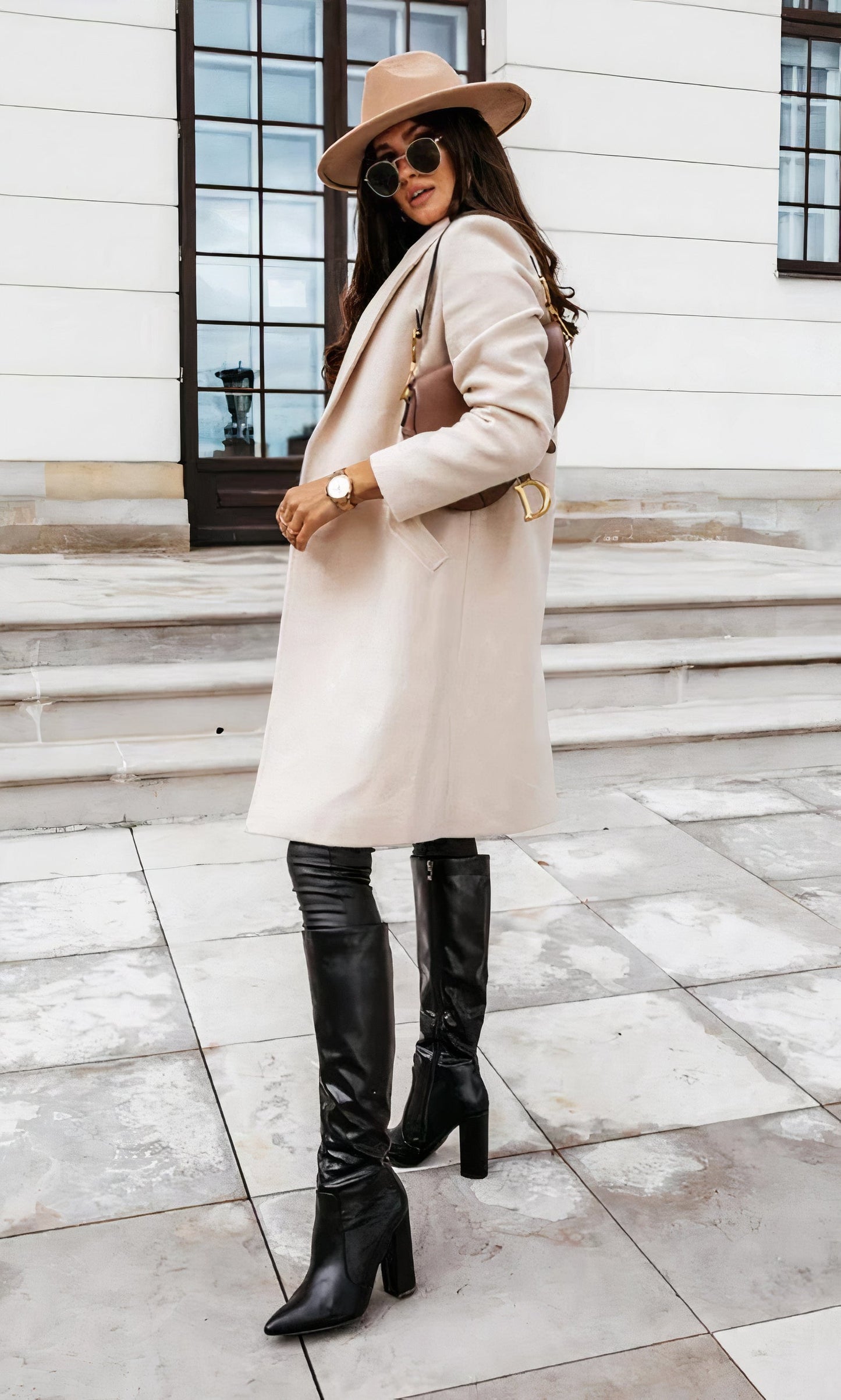 Damen Winter Langmantel Taillierte Passform Klassischer Kragen Knopfleiste