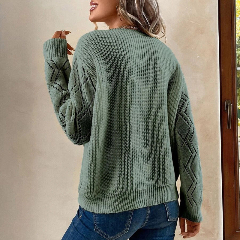 Damen V-Ausschnitt Langarm Strickpullover