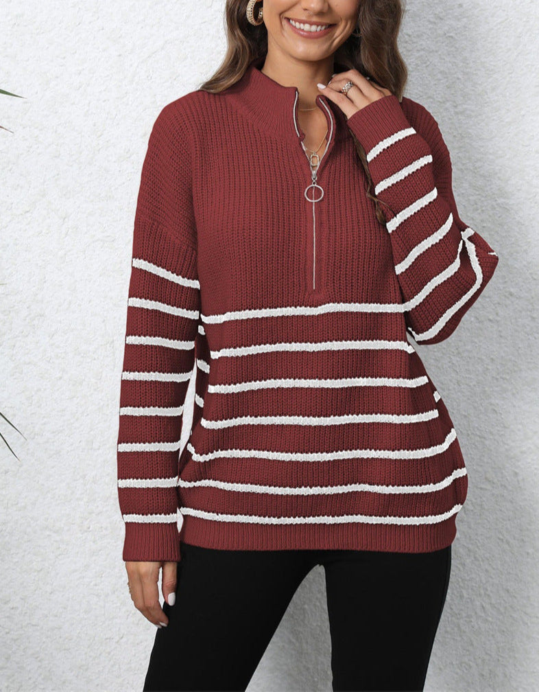 Mock Neck Langarm Zip-Up Pullover