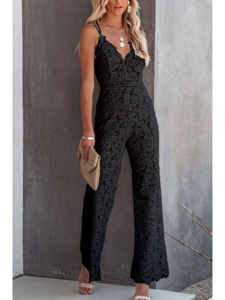 ISABELL I SPITZEN-JUMPSUIT MIT V-AUSSCHNITT