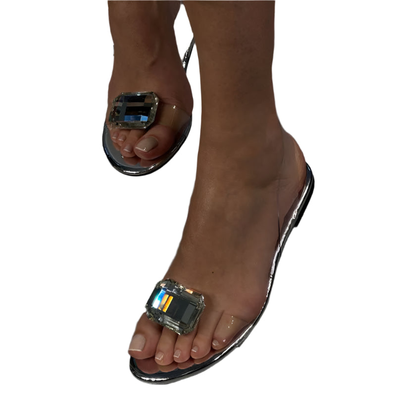 Durchsichtige Sandalen mit Kristallen