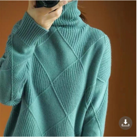 Pullover mit langen Ärmeln und Rollkragen für Herren mit 3D Rautenmuster