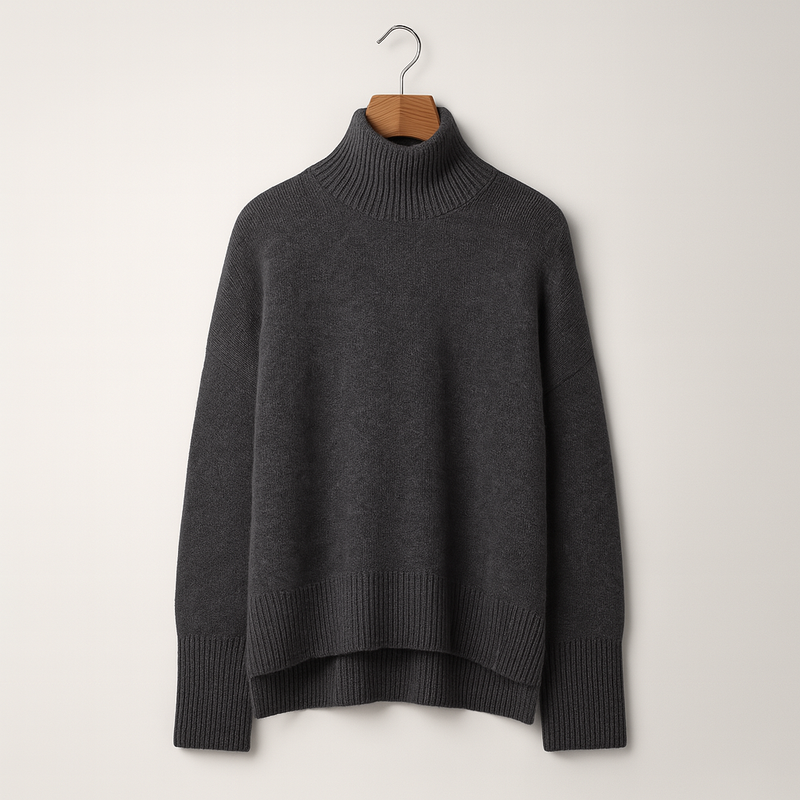 Damen-Rollkragenpullover mit langen Ärmeln und geripptem Saum