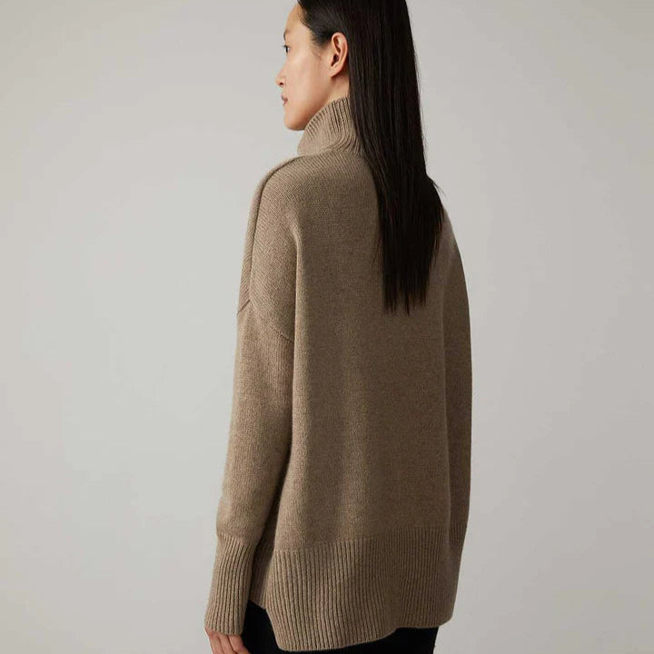 Damen-Rollkragenpullover mit langen Ärmeln und geripptem Saum