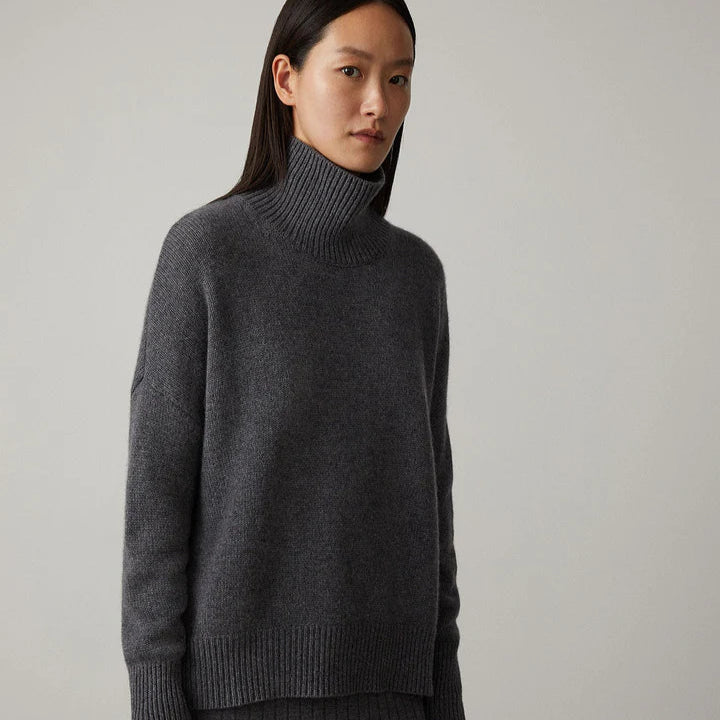 Damen-Rollkragenpullover mit langen Ärmeln und geripptem Saum