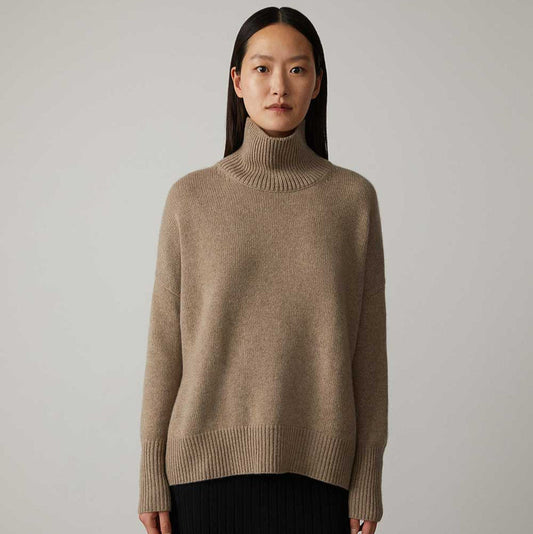 Damen-Rollkragenpullover mit langen Ärmeln und geripptem Saum