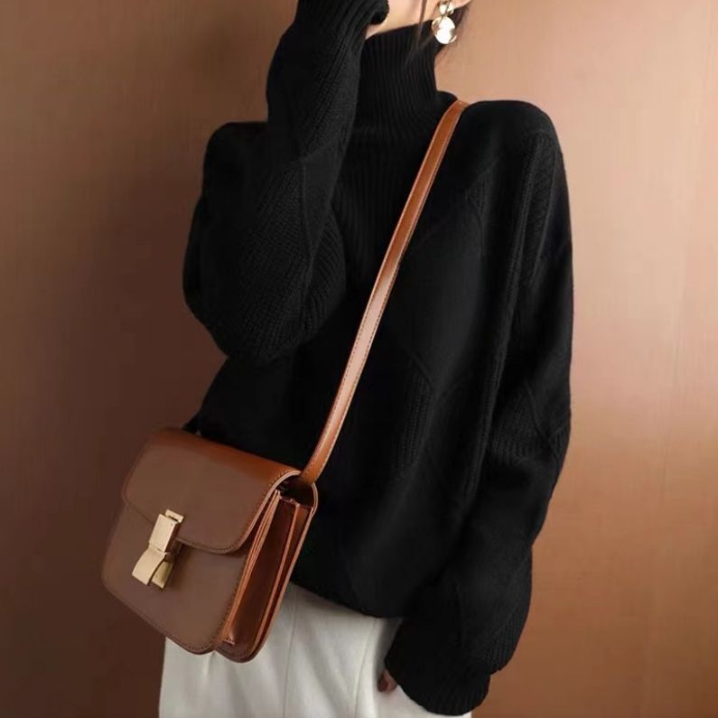 Pullover mit langen Ärmeln und Rollkragen für Herren mit 3D Rautenmuster