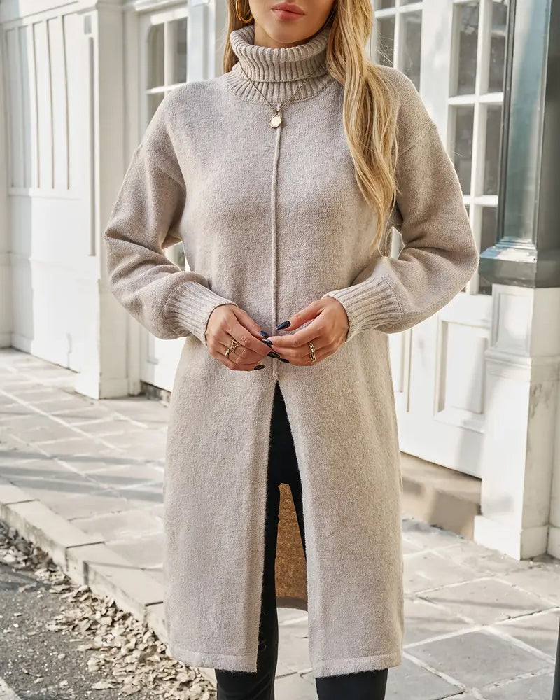 Strickkleid Hoher Kragen Schlitz