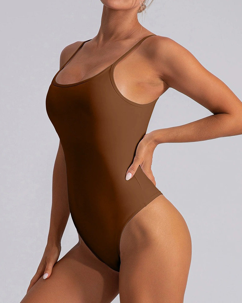 Damen Nacktes Gefühl Einteiliger Tanga Bodysuit Camisole Fitness Body Shaper