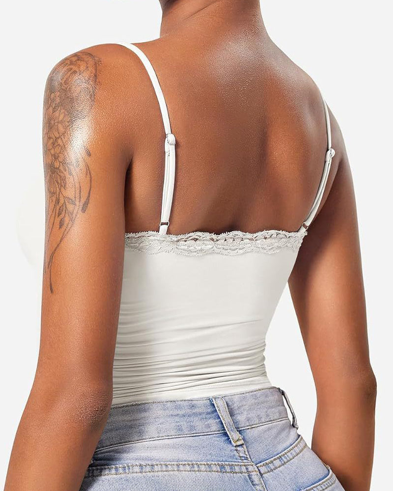 Sexy Spitze Quadratischem Ausschnitt Ärmellos Basic Shapewear Tank Tops