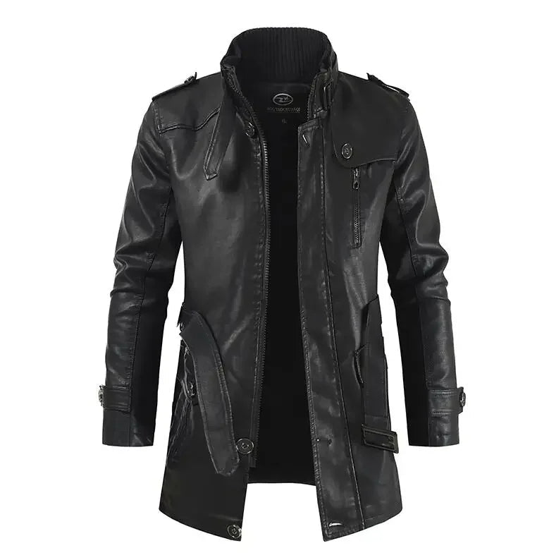 Elegante Lange Leder Bikerjacke
