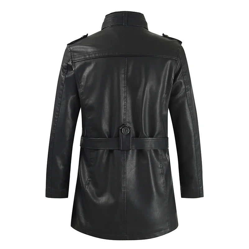 Elegante Lange Leder Bikerjacke