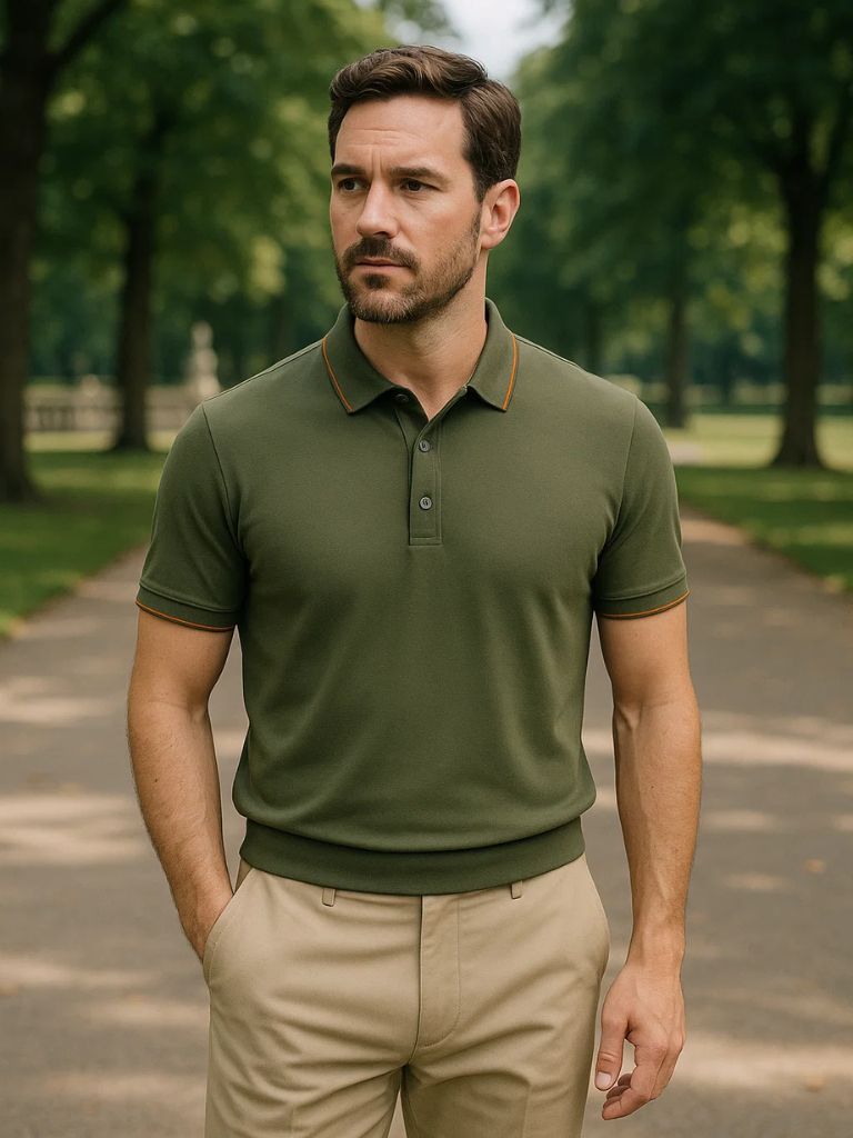 ALDWYN I ELEGANTES STRICK-POLOSHIRT