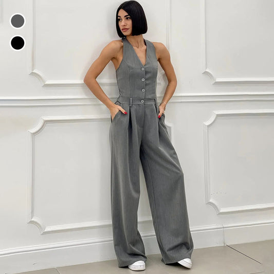 Andrea | Ärmelloser Damen-Jumpsuit mit Knopfleiste vorne